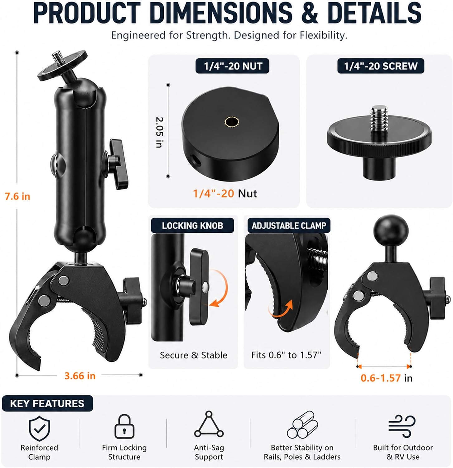 Starlink Mini Mount for RV & Outdoor Use, Compatible with 2024 & 2025 Starlink Mini, Heavy Duty Adjustable Clamp Mount for Camping, Vanlife & Off-Grid Internet