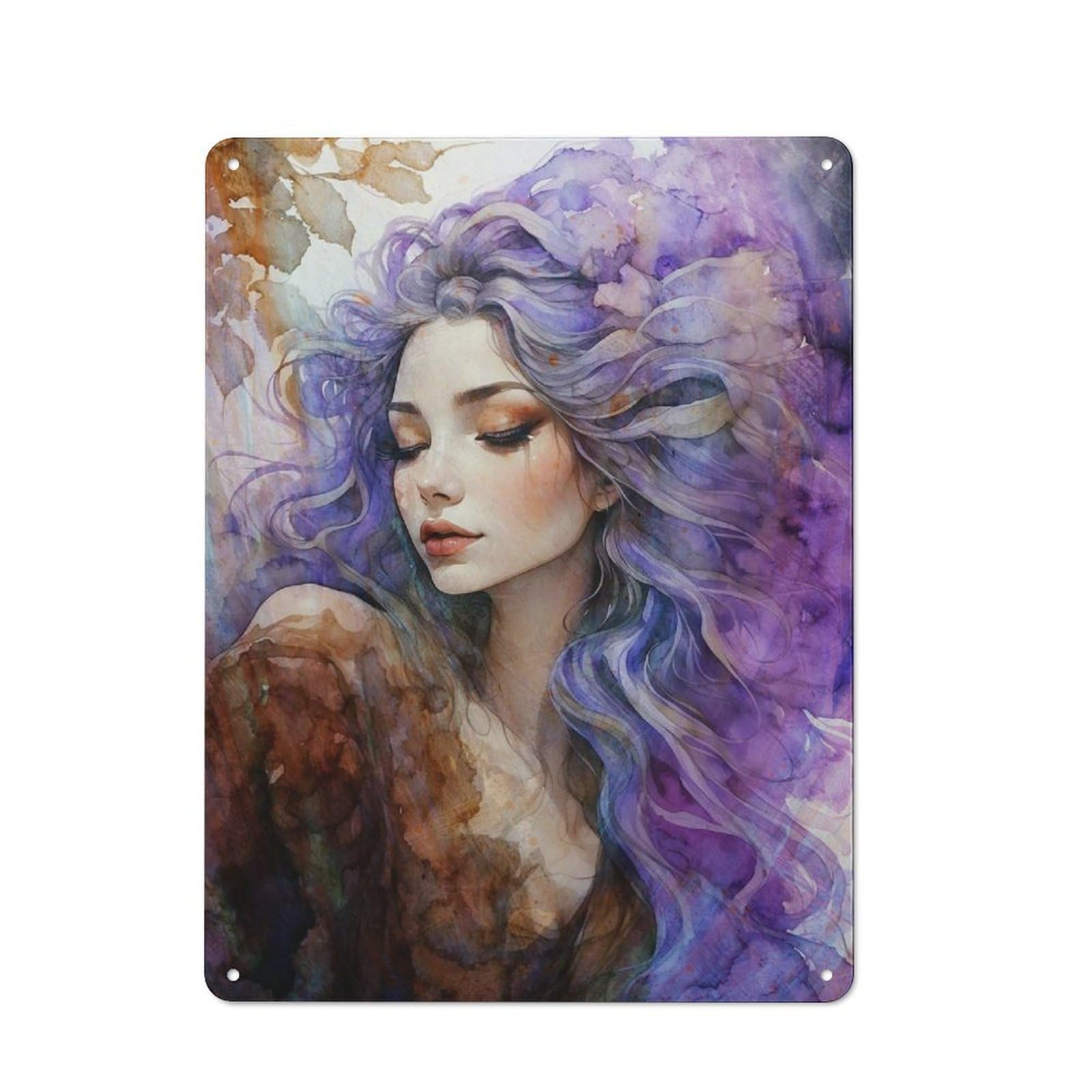 Junmoney Purple Haired Goddess Vintage Tin Sign 40X30cm For Garden Room Or Summerhouse, For A Newly Organised Room And Metal Sign Display
