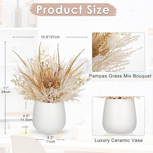 Miniatura 8 de Hierba sintética de las pampas con jarrón, ramo de flores artificiales de la pampa, ramo de plantas esponjosas y bohemias, decoración del hogar,