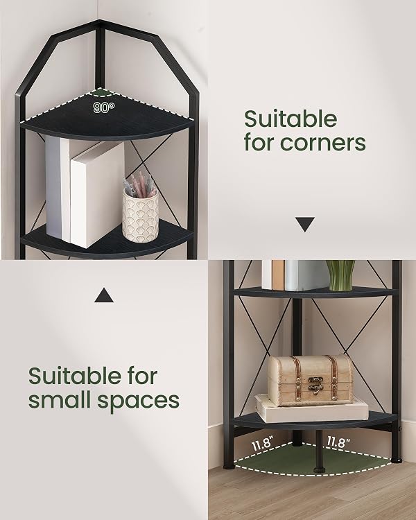 CHOEZON 5-Tier Corner Shelf, Industrial Corner Bookshelf, 59.4" Corner Storage Stand, Plant Stand Display Shelf, Corner Bookcase for Bedroom, Living Room, Home Office, Black TCJ10BB by CHOEZON - Used condition - Image 2
