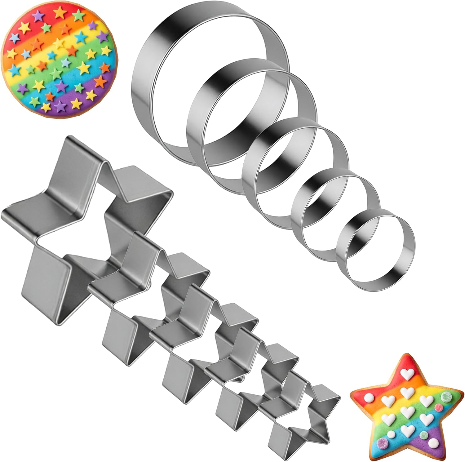 10PCS Rectangle Cookie Cutter & Square Cookie Mold, Stainless Steel Kitchen Baking Supplies, Sandwich Cutters, 5 Sizes for Fondant Cake, Cookies, Biscuits & DIY Party Decor (10PCS)