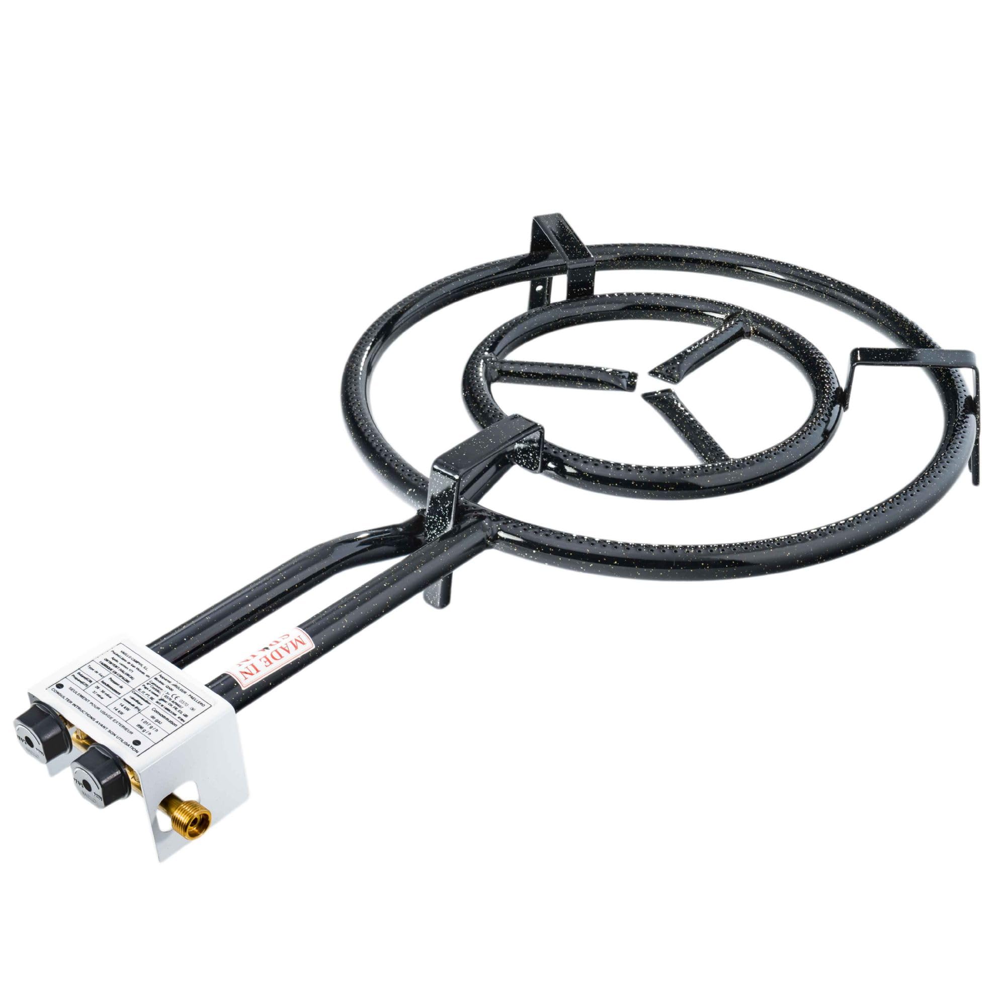 VAELLO - Réchaud à Paella Émaillé pour poêle à Paella - Idéal pour Campings et Pique-Niques - 2 Feux, Ø 50 cm - Garanti 