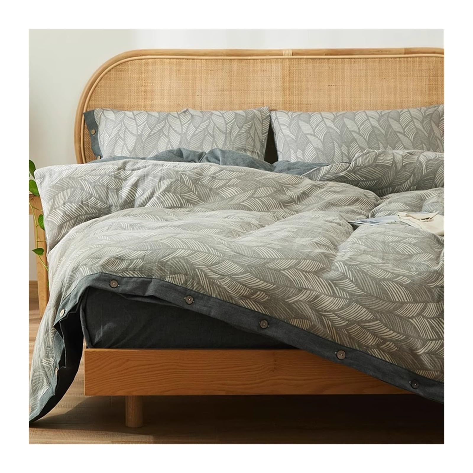 Housse de couette 100% coton gris foncé 200x230cm avec parure de lit 4 pièces
