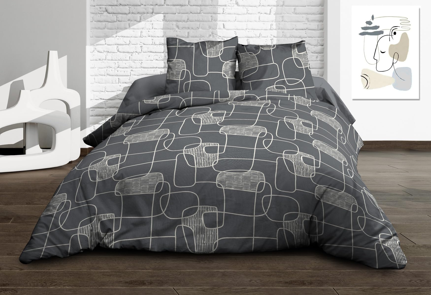 Linea Flat Sheet + Fitted Sheet 160 x 200 cm + 2 T Pure Cotton 57 Thread Count