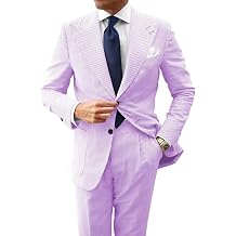 HUUTOE Mens 2 Piece Seersucker Prom Suit Leisure Sear Sucker Suit for Men White Summer Beach Wedding