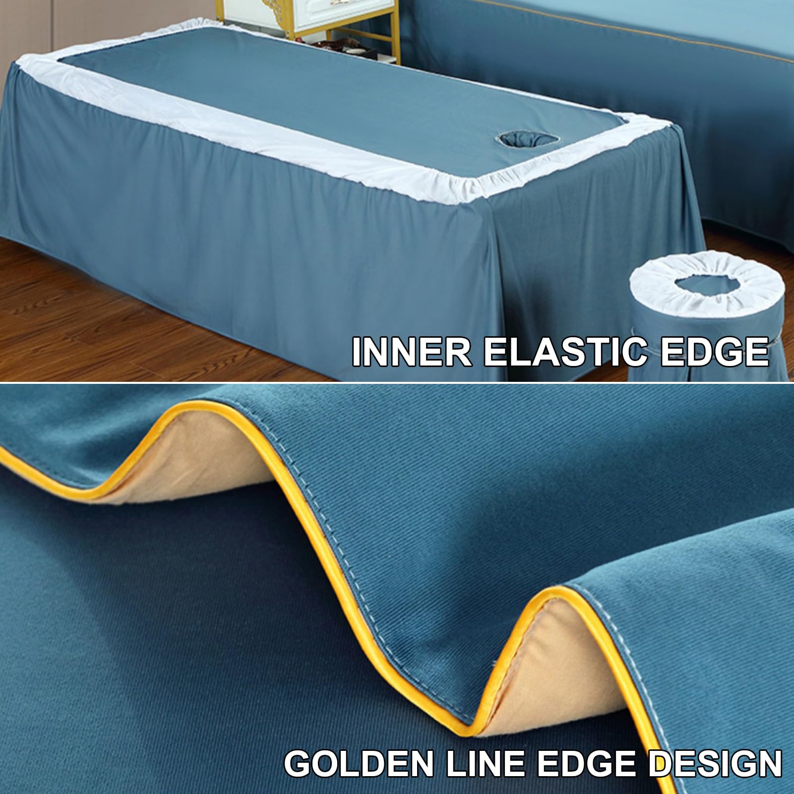 Housse de lit de couleur unie pour table de massage avec trous, draps de lit pour table de massage, couvre-tabouret, taie d'oreiller élastique, couvre-lit, couvre-lit, couvre-lit, 4 pièces