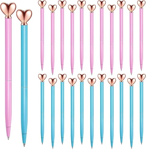 Vista 20 de Thenshop 24 bolígrafos en forma de corazón, retráctiles, de metal, lindos bolígrafos de 0.039 in de tinta negra, bolígrafos decorativos
