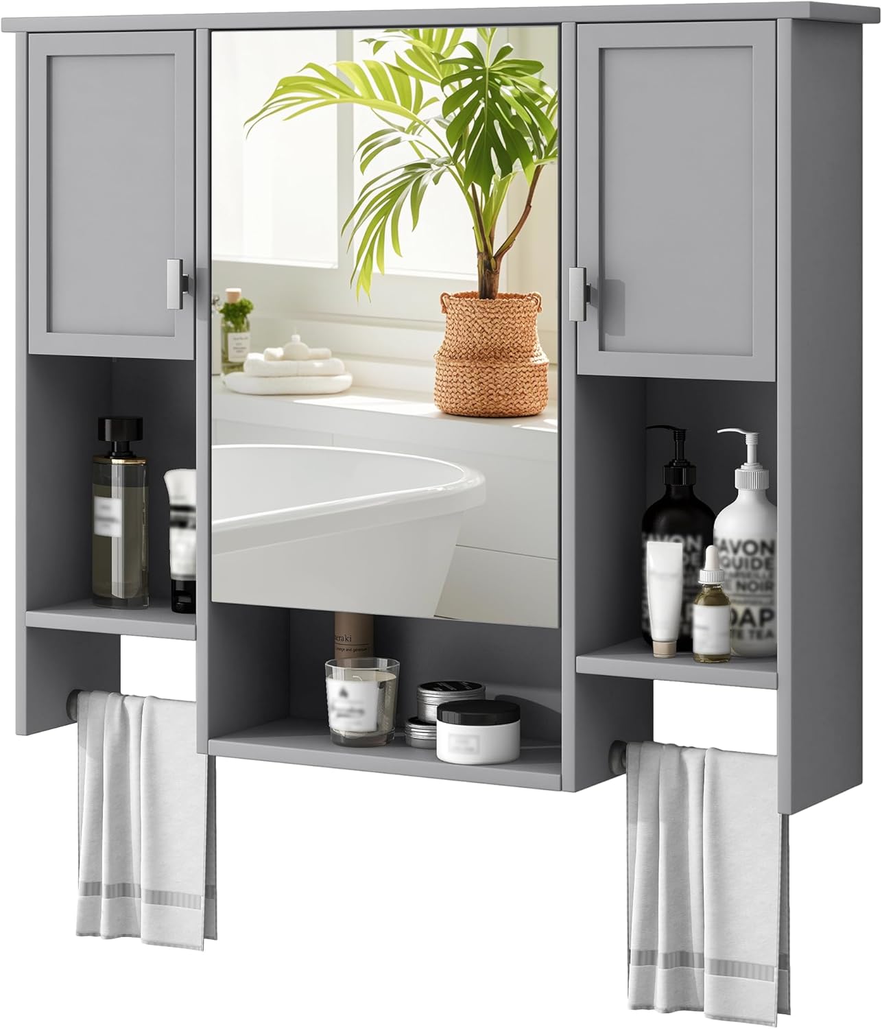 Amazon.com: Merax Wall Mount Bathroom Cabinet with Mirror, Open Shelf ...