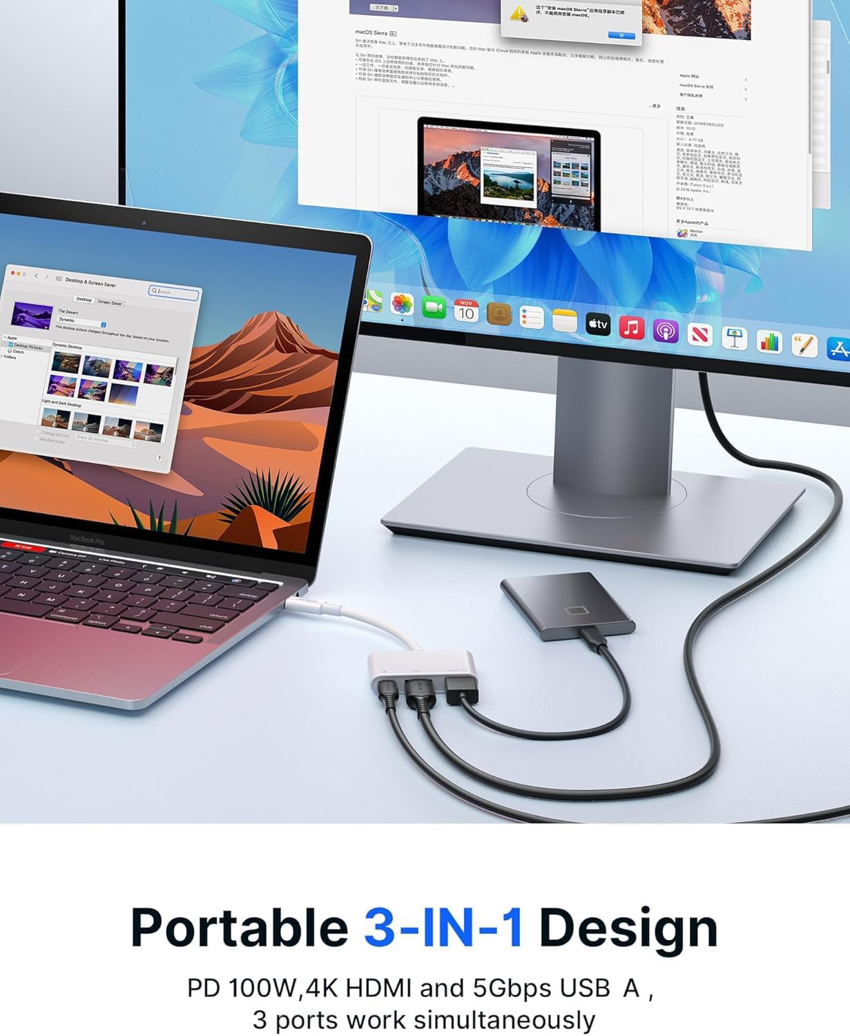 JSAUX USB C to HDMI Adapter, Digital AV Multiport 4K@30Hz 3-in-1 100W Charging,5Gbps USB A 3.0, Type C Compatible with iPhone 16 Pro/16 Pro Max/16/iPhone 15 Pro Max,Samsung S24/23, iPad, MacBook,Dell