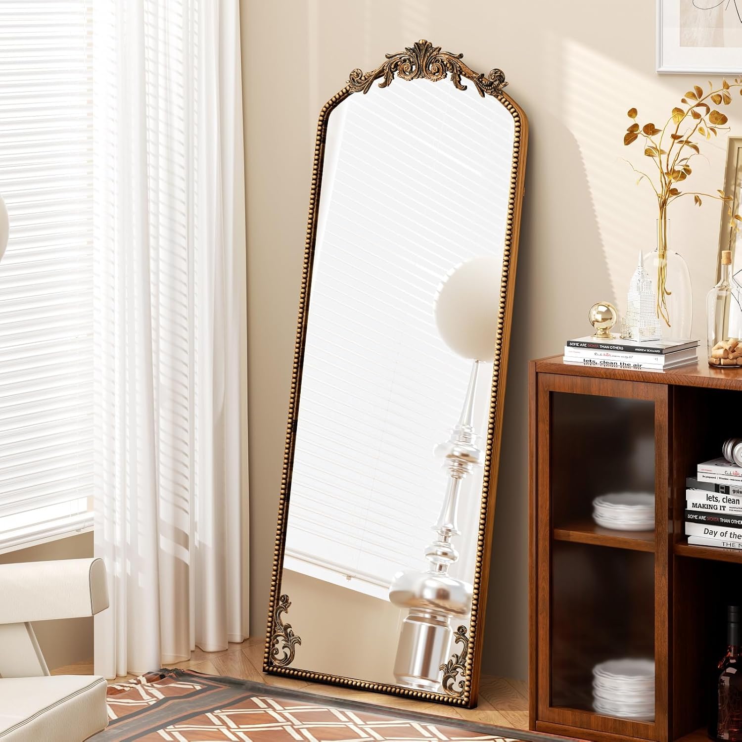 Gold Vintage Ornate Baroque Mirror 65"×22", Full Length Floor Mirror, Large Arched Antique Bronze Mirror for Wall, Living Room, Bedroom, Hallway, Home Decor Retro Gold 65"L x 22"W