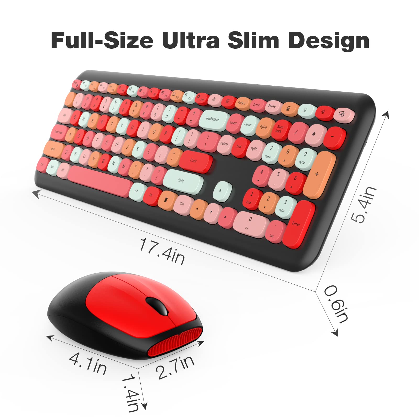 MOFII Wireless Keyboard and Mouse Combo,2.4GHz Retro Full-Size Keyboard with Number Pad and Cute Wireless Mouse for Computer PC Desktops Laptop WindowsxP/7/8/10(): Black Colorful