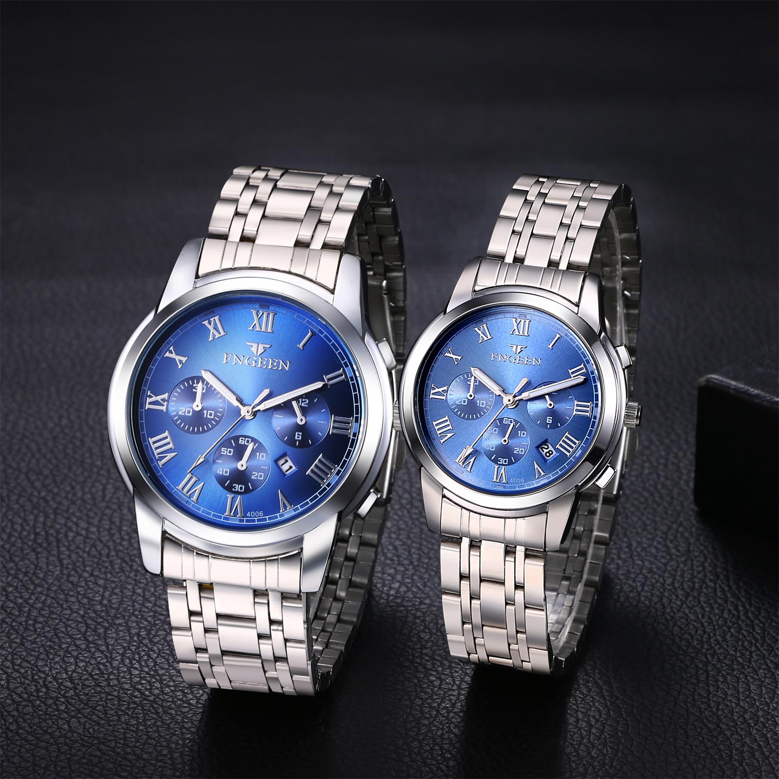 OIDEA Orologi Analogici Rotondo Coppie: Orologio al Quarzo Impermeabile per Uomo e Donna Cinturino in Acciaio Inox Rimovibile Calendario Luminoso - per Tempo Libero Business Regali