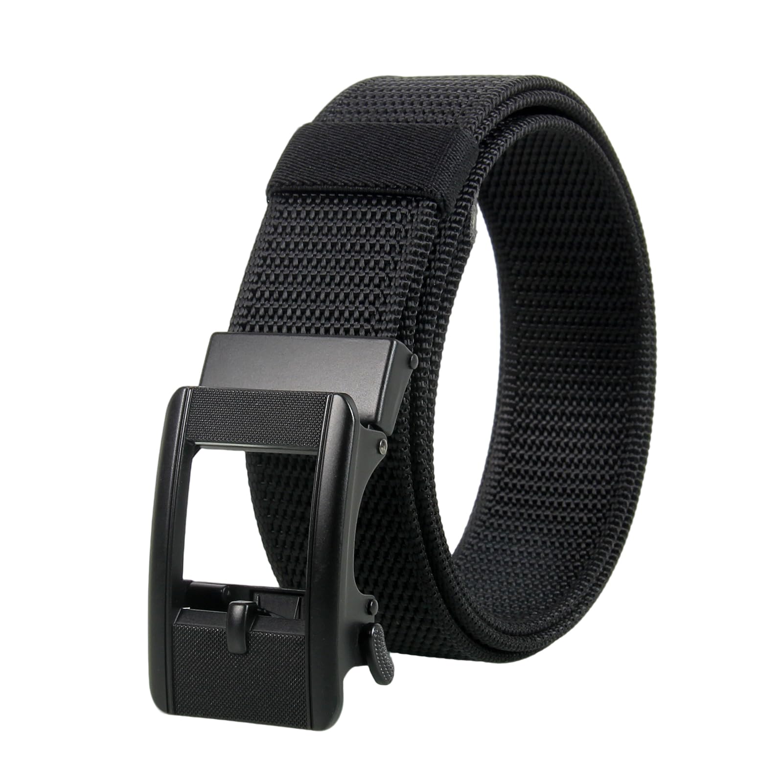 Tactical Nylon Belt Black 1 1 2 Wide Ratchet Automatic Buckle No-Hole Design Micro-Adjustment System