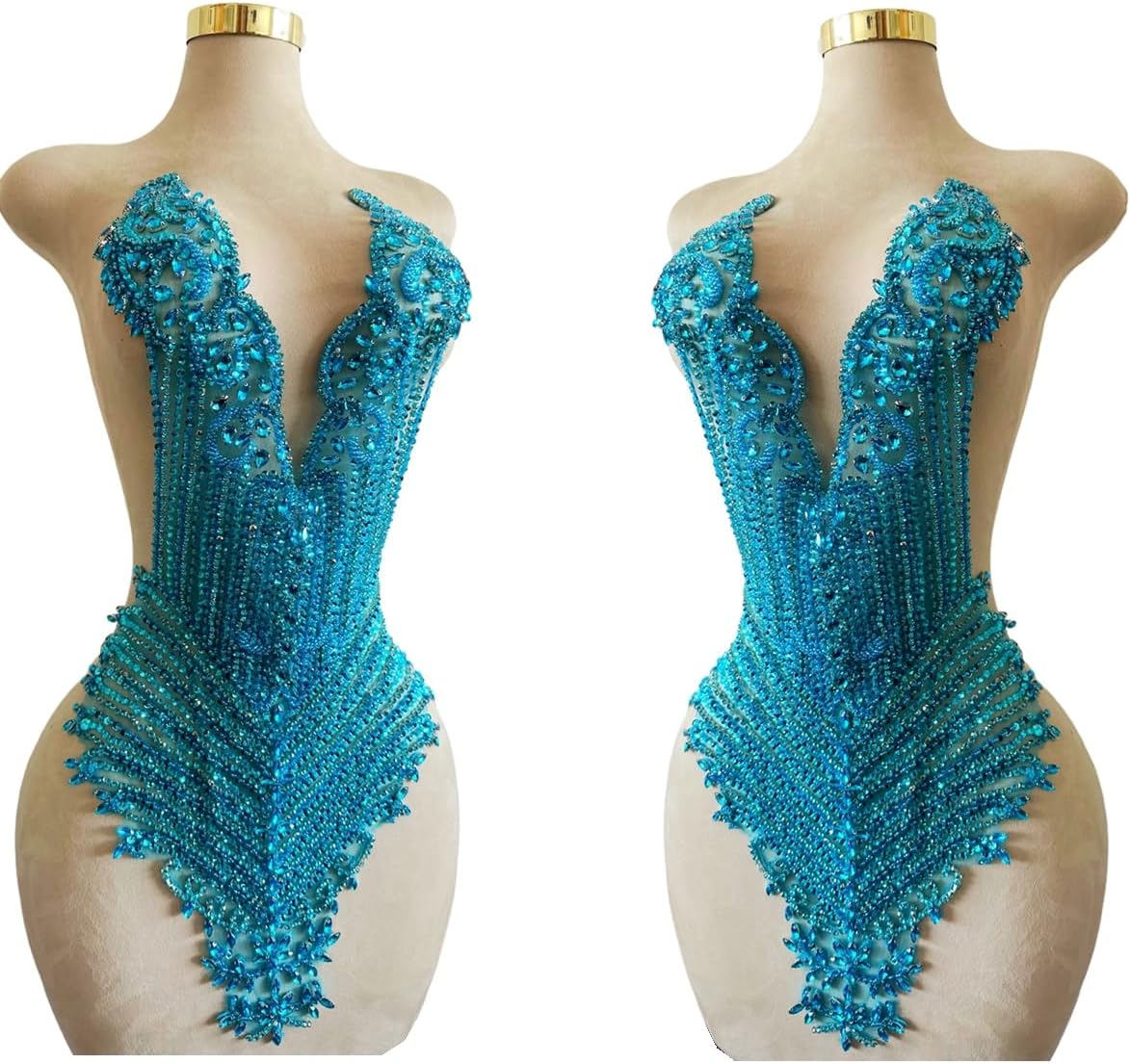 Generic Handmade Stones Beads Bling Bright Crystal Patches Sew on Rhinestones Bodice Lace Applique Accessories for Wedding Dress Decorations (Red)