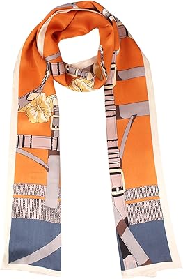 ANDANTINO 100% Silk Scarf for Women 59â€*16â€ Long Shawls for Headscarf and Neck- Oblong Hair Wraps with Gift Packed (Orange-Belts)