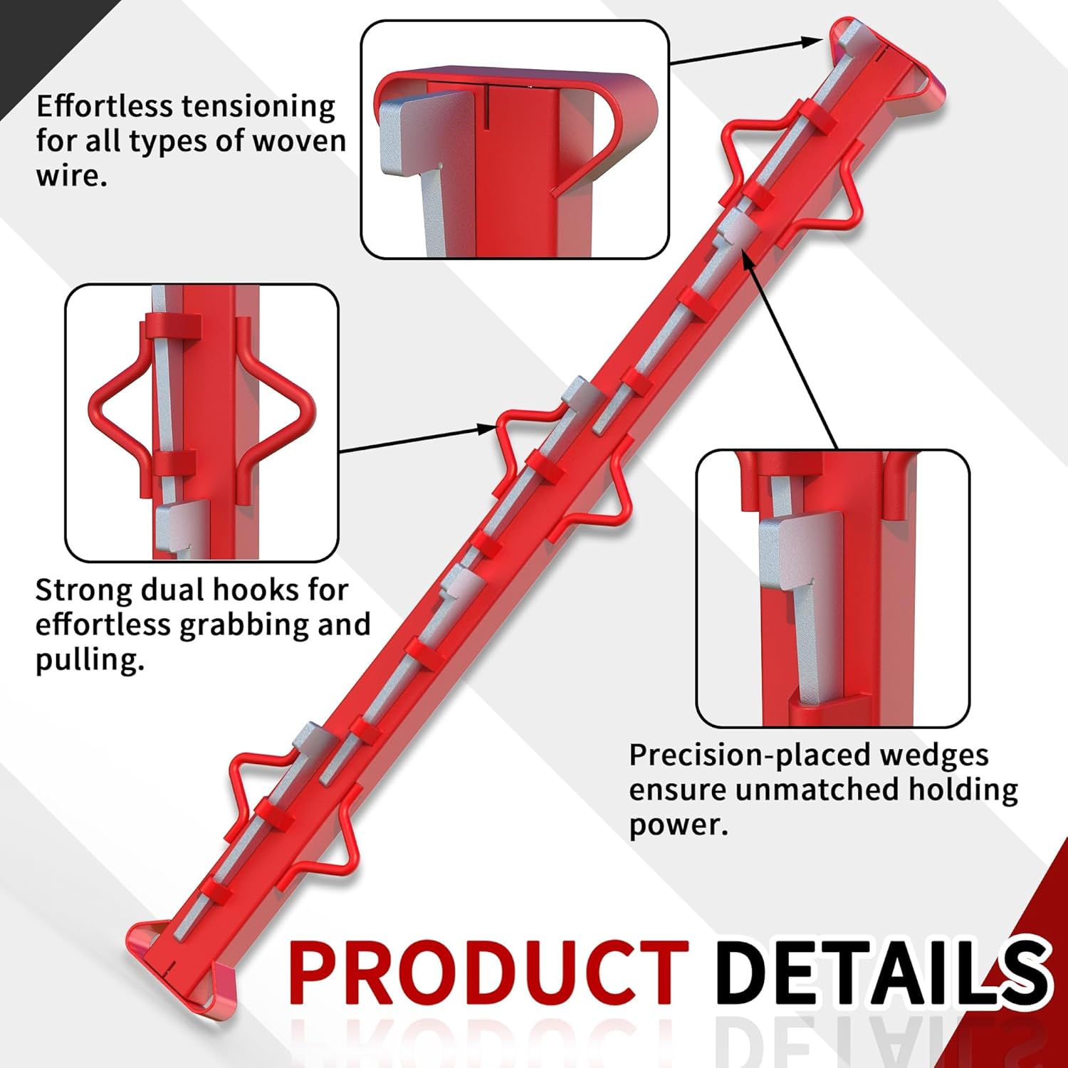 4ft Woven Wire Fence Stretcher Bar with 5 Wedges, Fencing Tools, Steel Woven Wire Stretcher