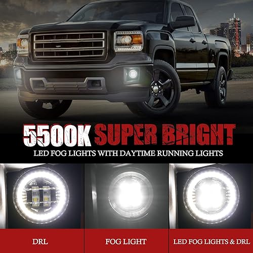 Miniatura 10 de BUNKER INDUST Luces antiniebla LED para GMC Sierra 1500 2014-2015, kit de lámpara antiniebla de conducción de parachoques
