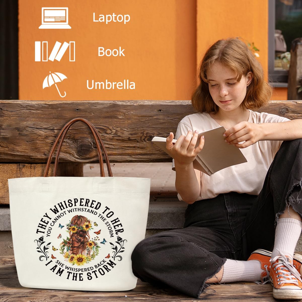 I Am The Storm Canvas Tote Bag For Women, Reusable Grocery Shoulder Bag for Shopping Work Travel Gym, Inspirational Gifts for Halloween Christmas Beach Bags Canvas Handbags for Friends -SL14 - Image 4