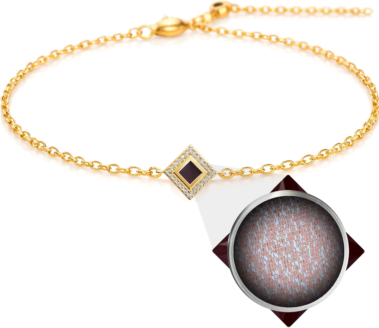 Smallest Nano Bible on Christian Bracelet - Cubic Zirconia Religious Paved Charm - Entire KJV New Testament Holy Scriptures on 0.2" Microchip, Elegant Jewelry for Women, 6.7+2" Extension