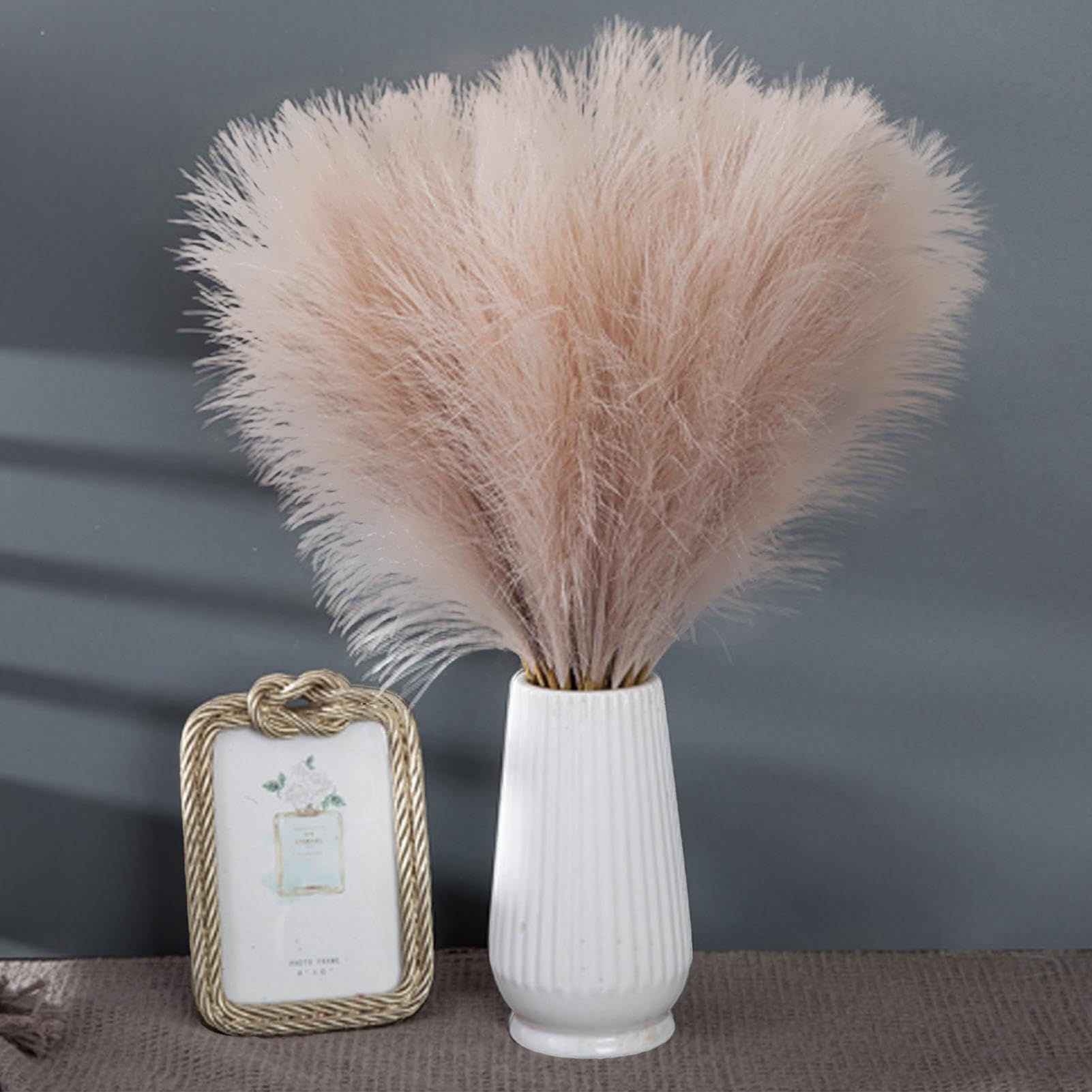 Decorazione Fiori Secchi Pampas Artificiali - Vaso Con Rami Pampas, Altezza ~47 Cm, Tessuto Setoso, Per Casa, Matrimoni, Natale, Regalo Bohémien