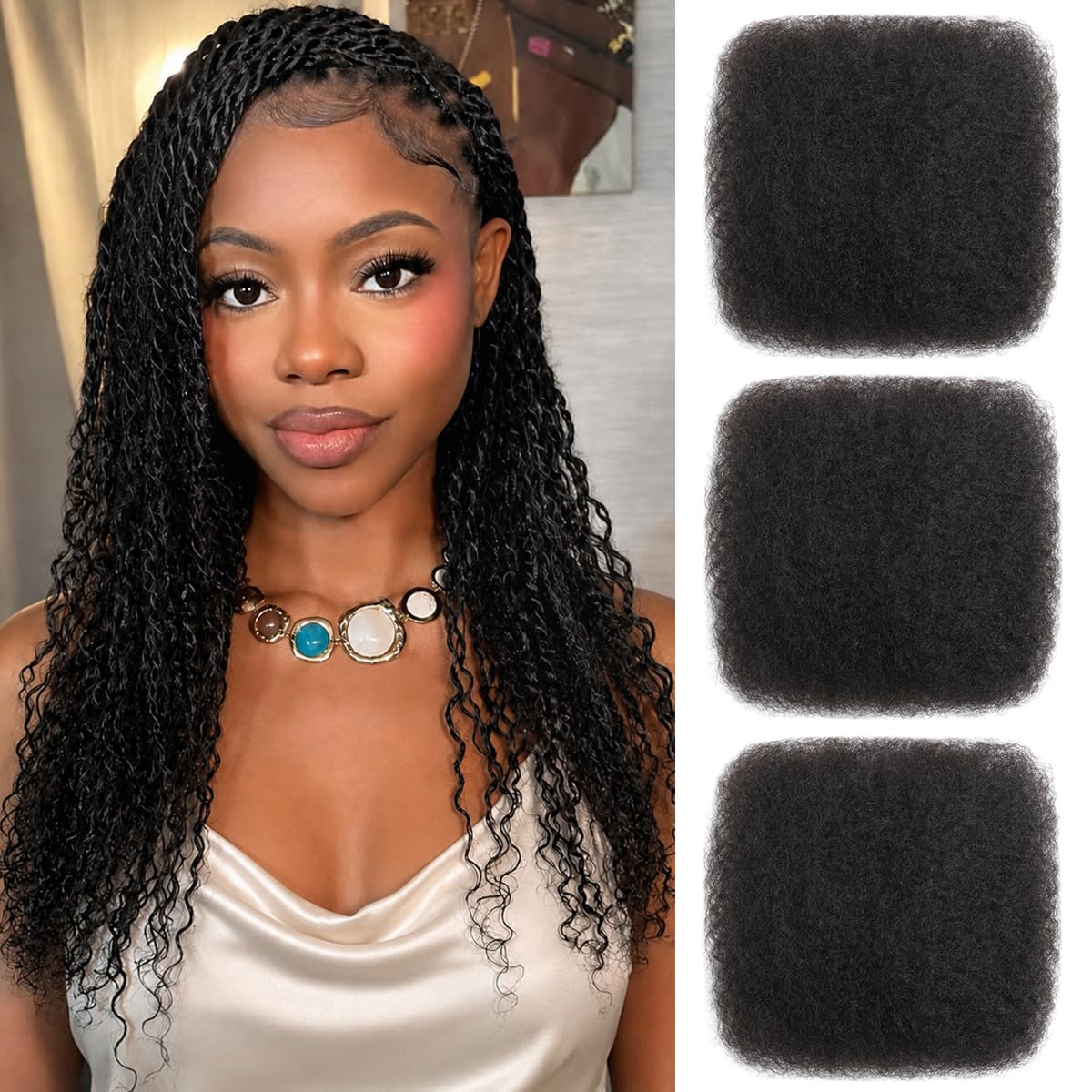 Beauty Youth Afro Kinkys Bulk Human Hair For Braiding 75g (3 Packs) 14 Inch