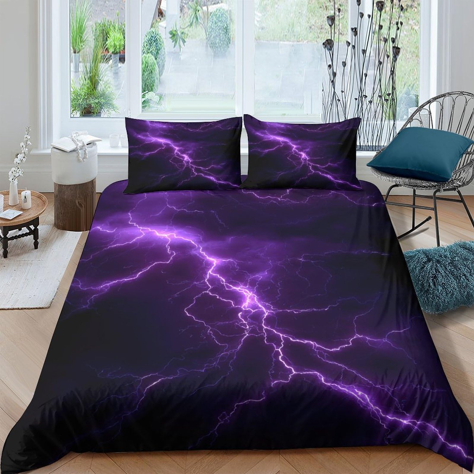 Ctjqhvkz Style-10 3D Printed Purple Lightning Fitted Sheet Microfiber Bedroom Decor Storm Mattress Cover For Home Dorm Room Single（135X200cm）