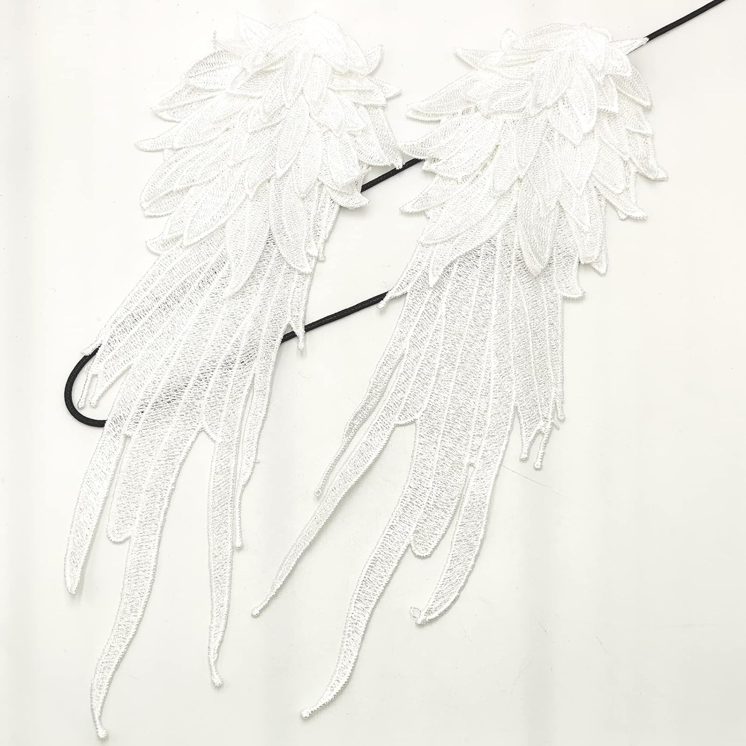 YOOGCORETT 1 par de alas de ángel bordadas blancas de tela de encaje para coser en parches de flores, apliques para bodas, manualidades, costura,