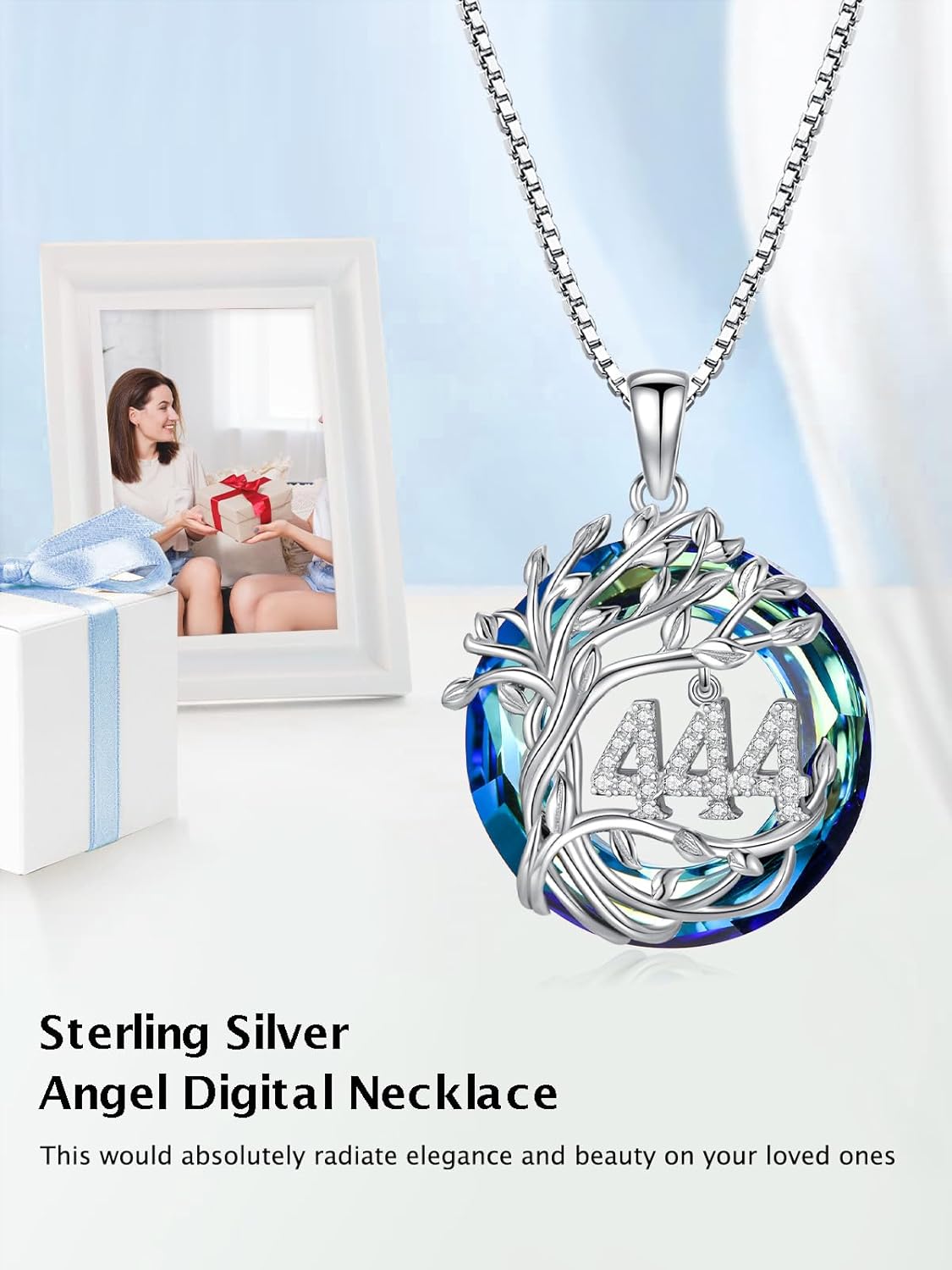 TOUPOP Tree of Life Necklace 925 Sterling Silver Celtic Knot Tree Pendant Blue Crystal Jewelry Mother's Day Gifts for Women Men - Image 3