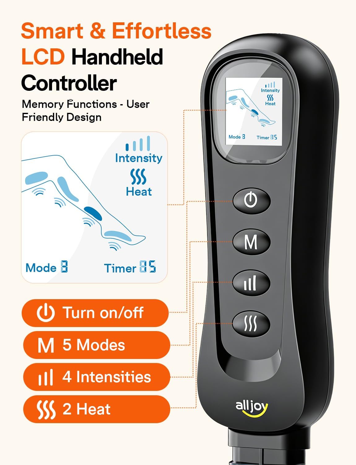 ALLJOY Leg Massager for Circulation and Pain Relief FSA, Gifts for Men Women Dad Mom, Leg Massager with Heat and Compression, 2 Heat 5 Modes 4 Intensities 4 Extenders - Image 7