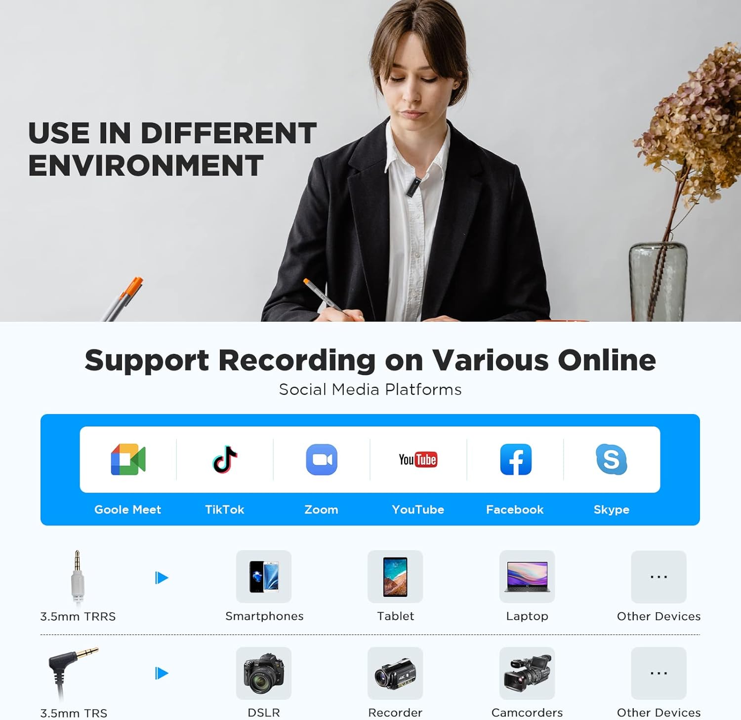 Saramonic Blink300 B2 Dual-Channel Wireless Lavalier Microphone for Camera Smartphone - Omnidirectional Condenser Mic for Video Podcast Vlog Live Stream