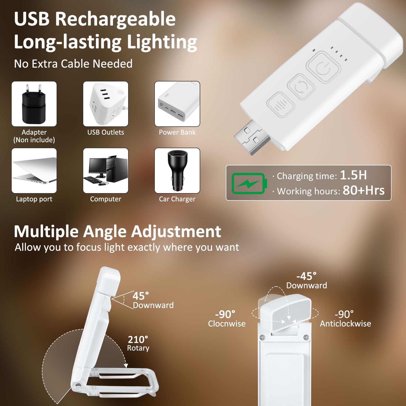 Lampada Da Lettura A LED Con Clip Villageboom – Ricaricabile USB, 4 Livelli Luminosità, Luce 6000K, Durata 6-8 Ore, Impresa Sociale - 3