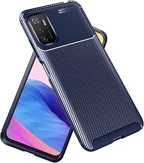 Capa Capinha Anti Impacto Para Xiaomi Poco M3 Pro 5g com Tela de 6.5" polegadas - Case Com Desenho Fibra De Carbono Shock Queda (Azul)