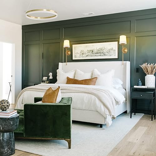 Miniatura 7 de HEQIQEH Lámpara de pared rústica vintage a pilas con control remoto, embudo acampanado, pantalla de tela de lino, regulable, para mesita de noche,