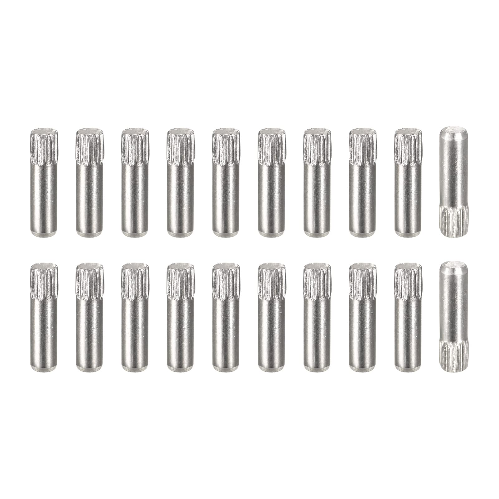 uxcell 2.5x10mm 304 Stainless Steel Dowel Pins, 20Pcs Knurled Head Flat Chamfered End Dowel Pin, Wood Bunk Bed Shelf Pegs Support Shelves Fasten
