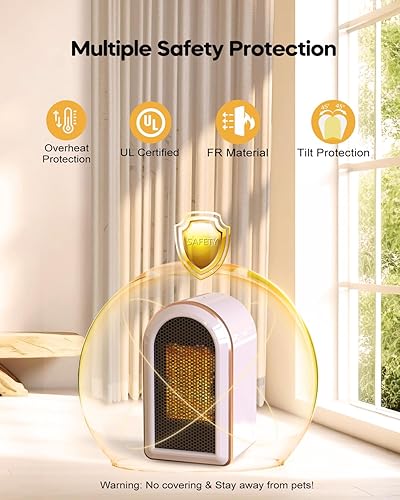Vista 4 de Calentador de espacio eléctrico portátil para interiores pequeño – Calentador personal de cerámica para toda la habitación para dormitorio