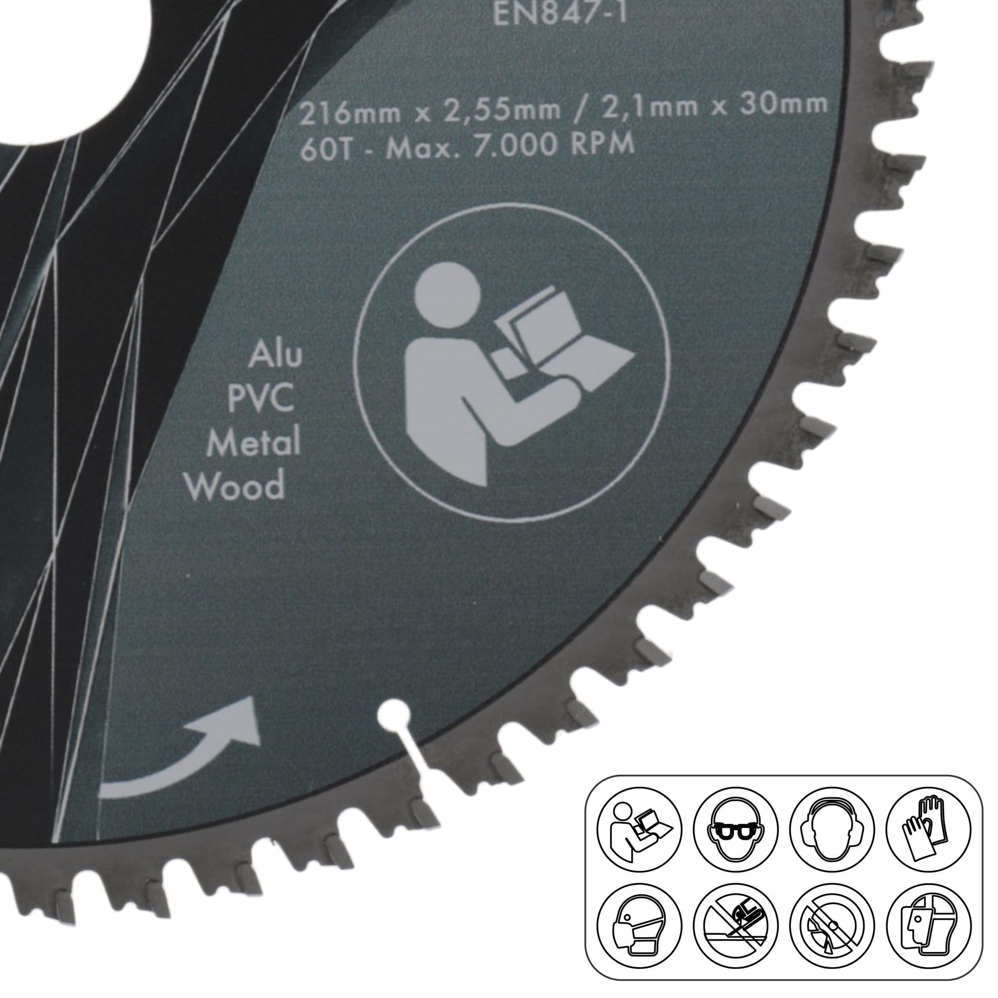 PRODIAMANT Lama per sega multiuso in metallo duro 216 x 30 mm per legno, alluminio, plastica e laminato con denti HM TCT per sega da tavolo, troncatrice e sega circolare