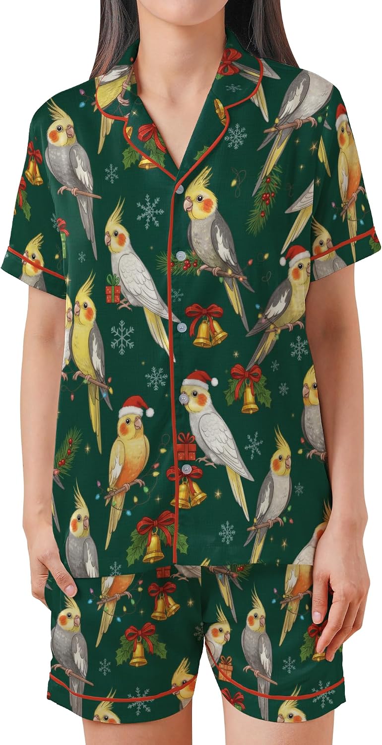 ThuhaTree Store Christmas Parrot Animal Pajamas Set – Christmas Parrot Gift Pajamas Multicolor