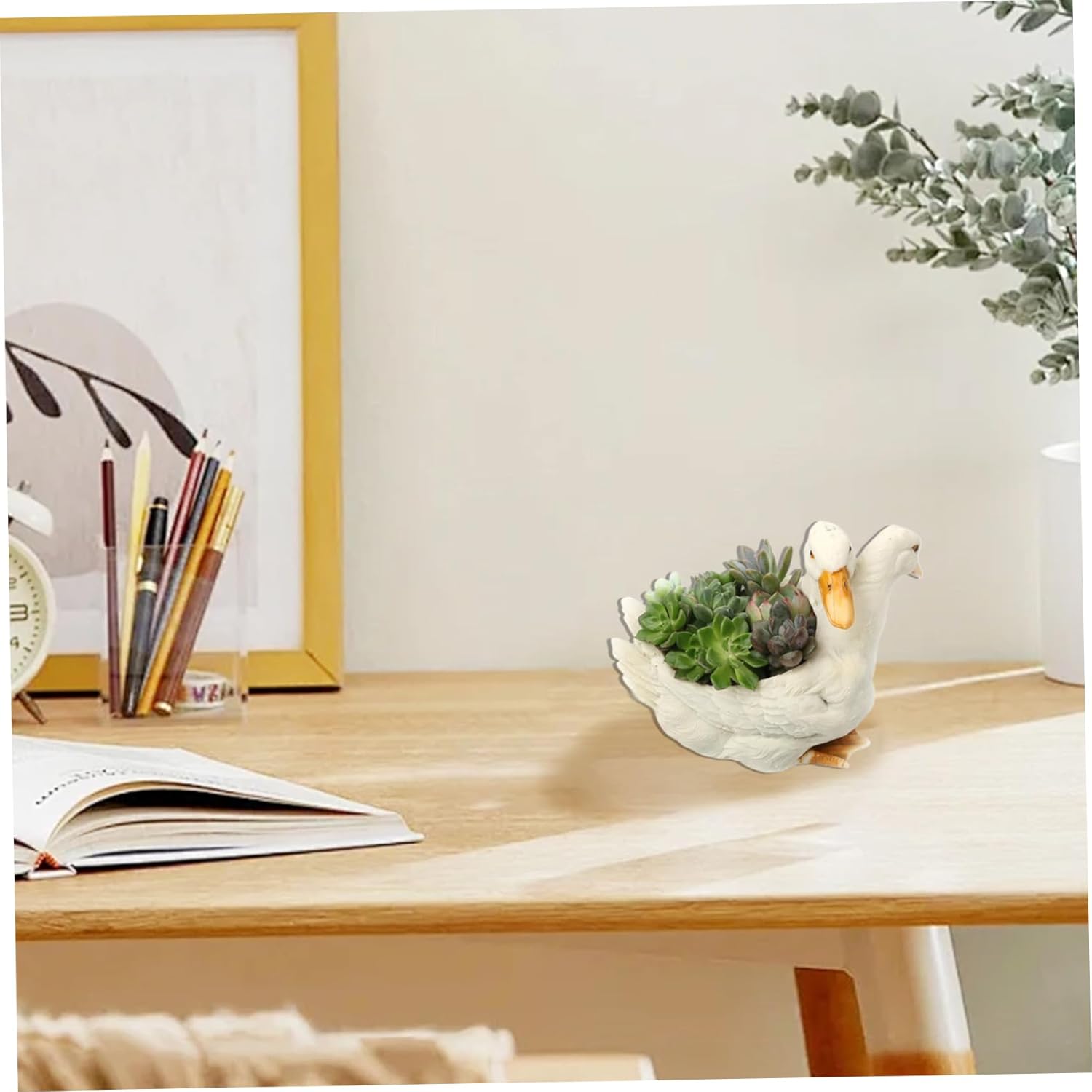 Succulent Planter, Double Head Duck Planter, Waterproof Resin Duck Vase, 7.7x4.9x5.1 Inch Succulent Pots for Home Office Decor