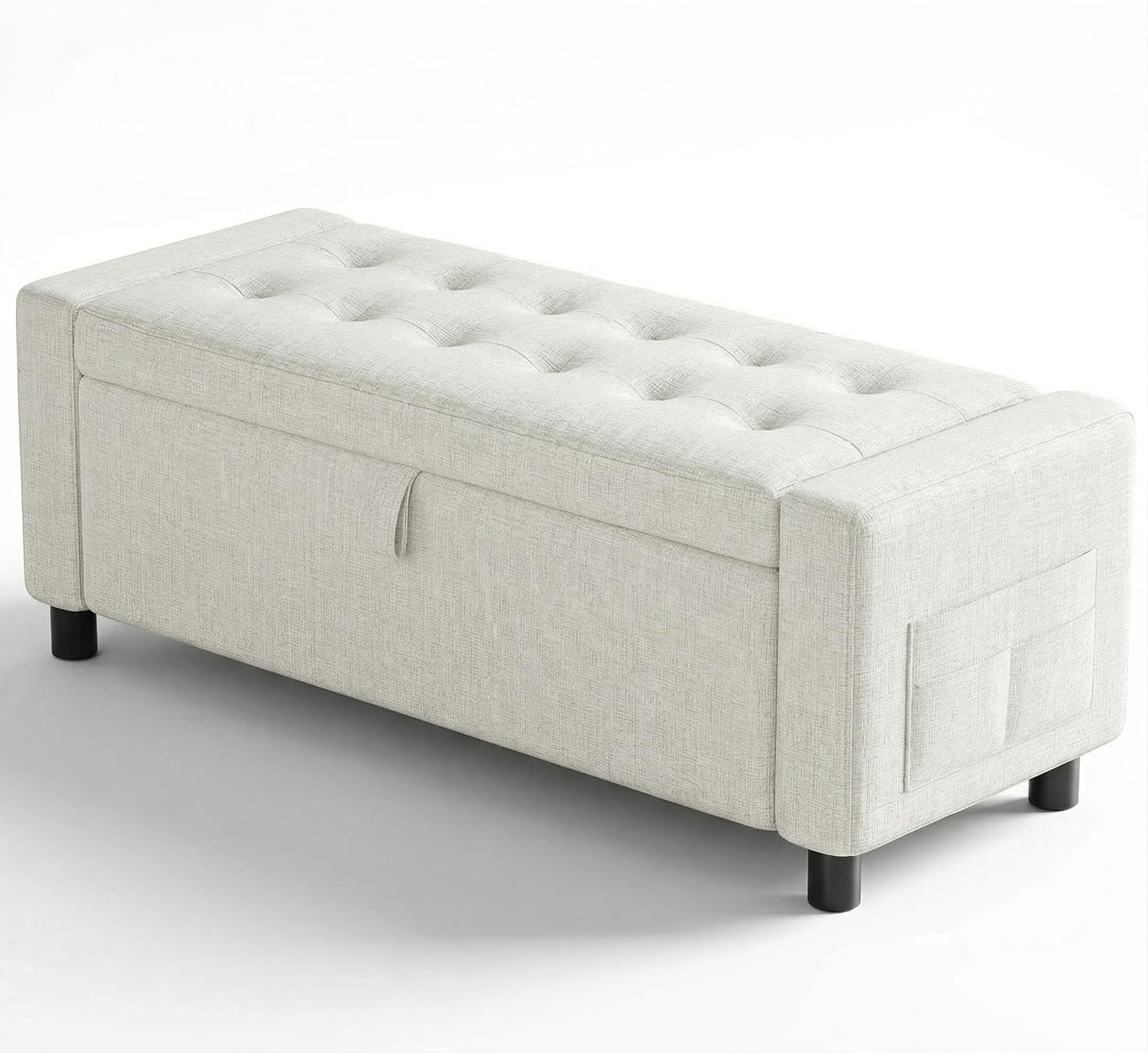 Pipishell 46-inch Storage Ottoman Bench in Beige