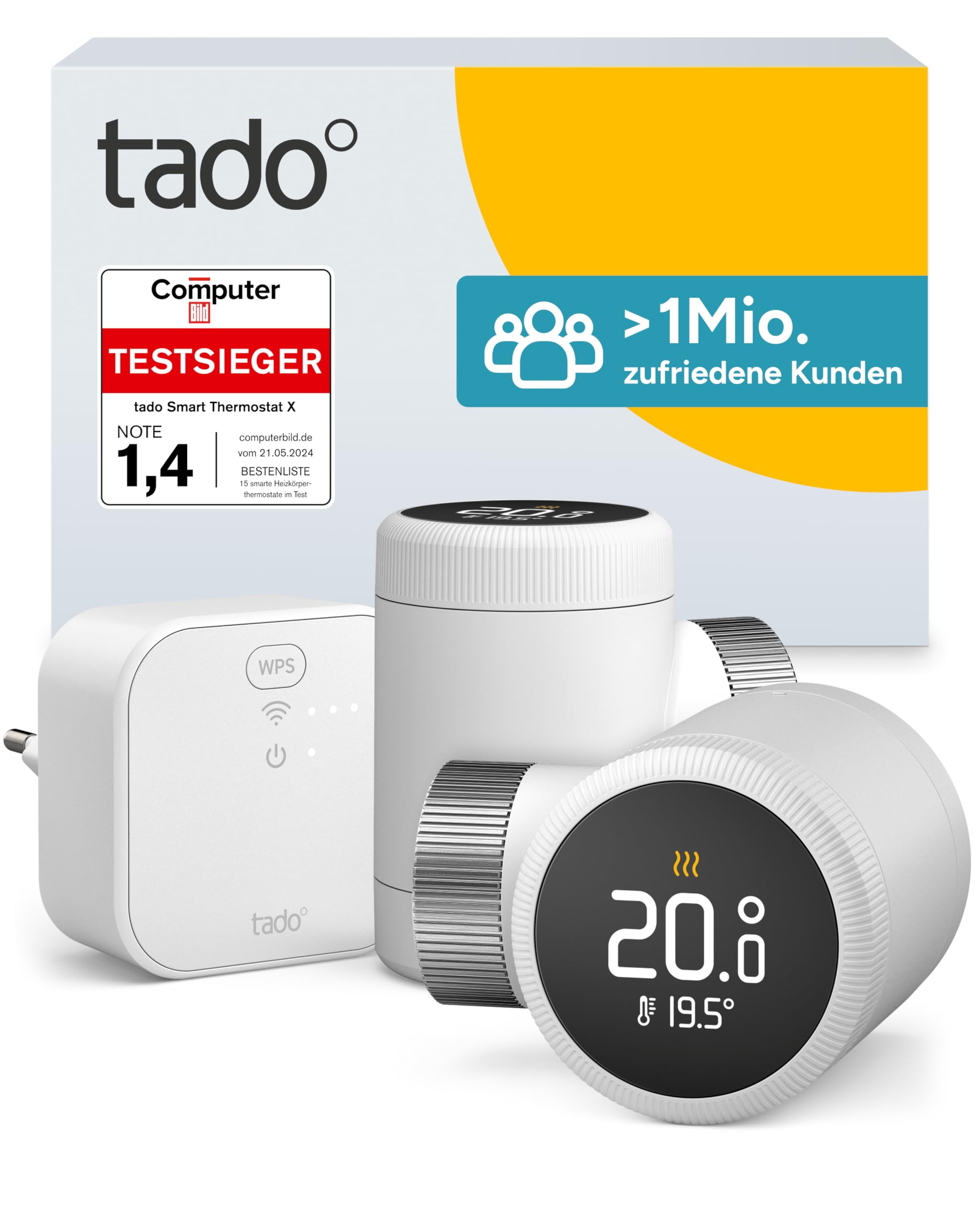 tado° Smartes Heizkörperthermostat X – Starter Kit mit Bridge X, Heizungssteuerung per App und Smart Speaker (Alexa, Siri, Google Assistant), Energie sparen, DIY Installation