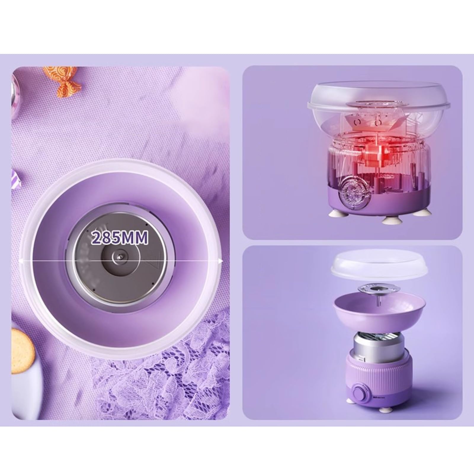 Maquina Algodón Azúcar Máquina de algodón de azúcar for el hogar, Mini máquina de algodón de azúcar completamente automática, máquina de algodón de azúcar de colores Máquina Algodón Caramelo(Purple)