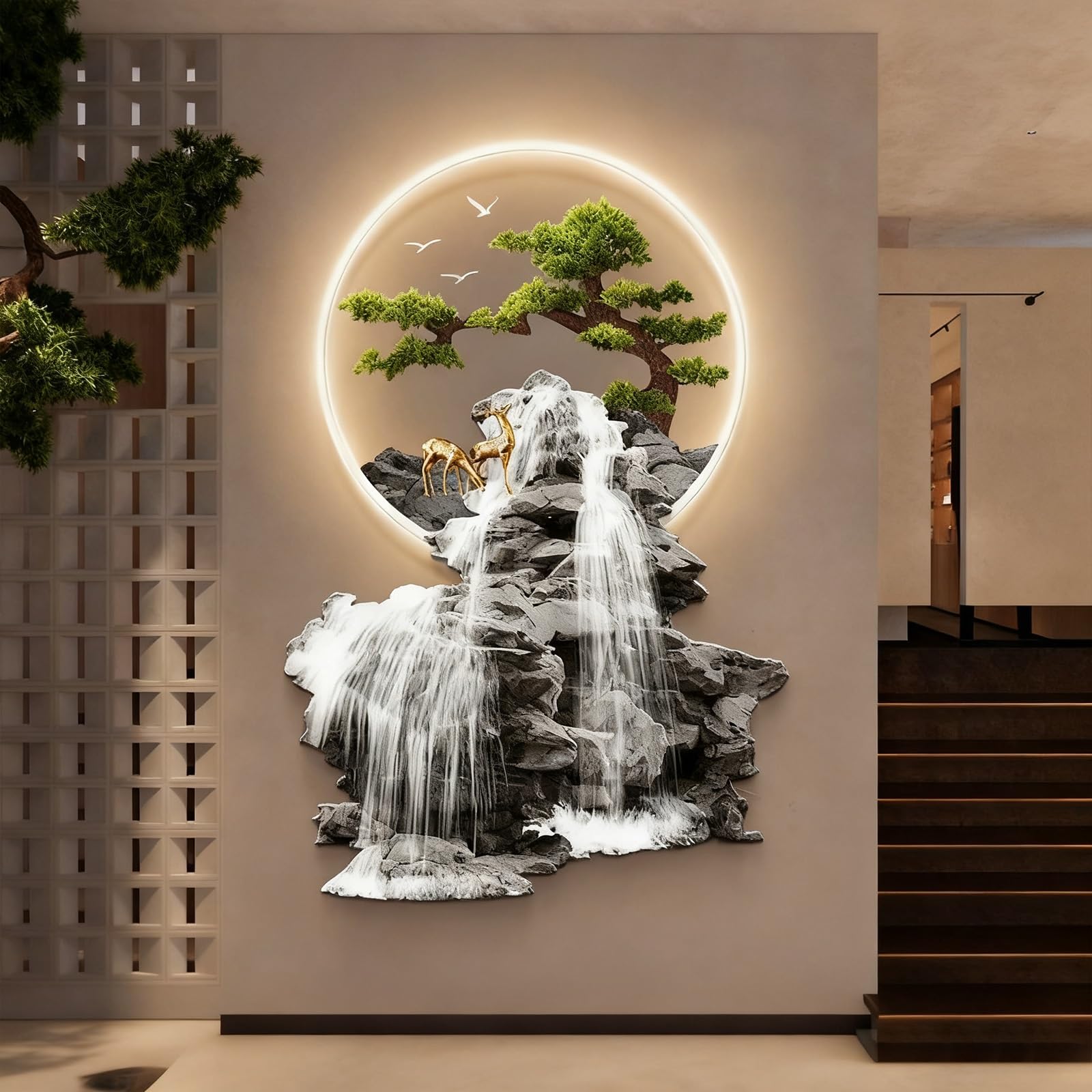 Art mural avec lumières LED et effet 3D pour illuminer l'entrée
