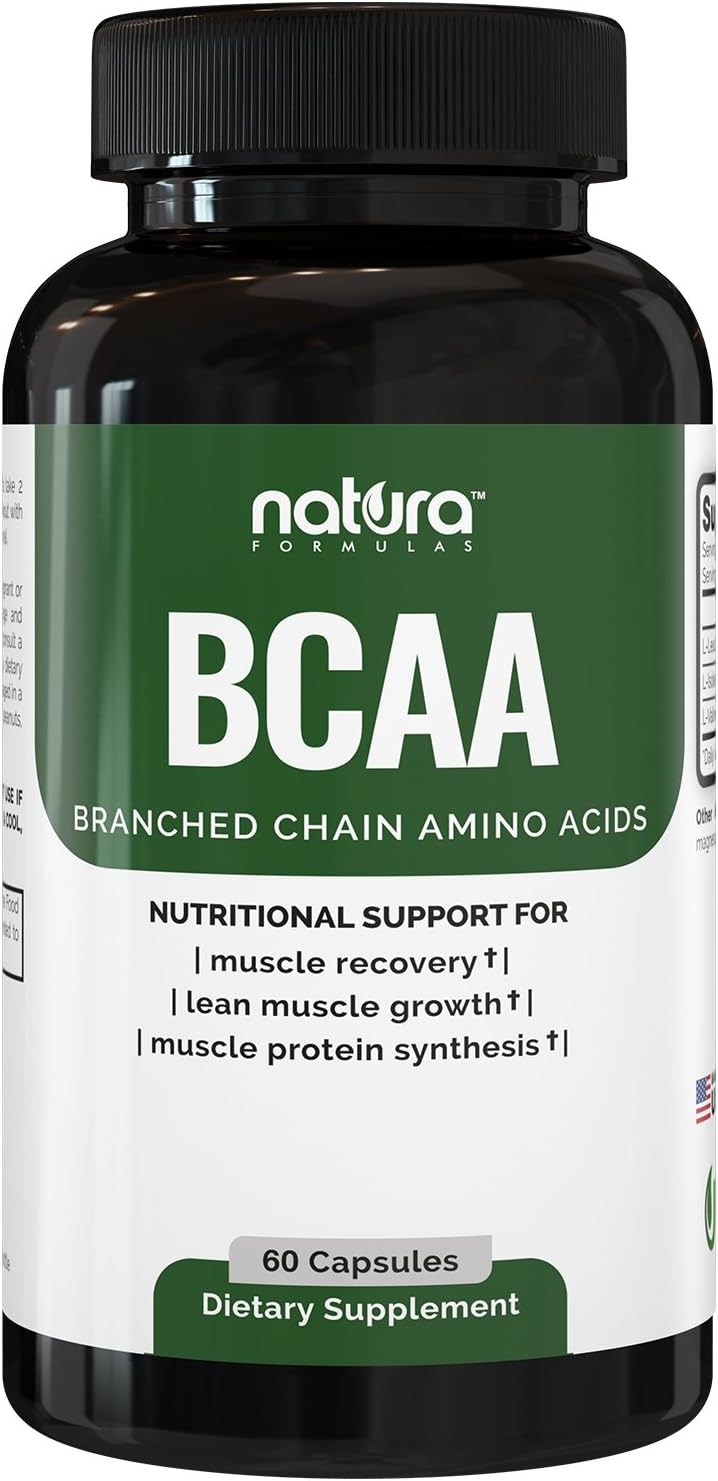 Natura BCAA Capsules - All Natural BCAAs for Recovery and Muscle Growth - Clean Branched Chain Amino Acids - Essential 2:1:1 Ratio - Pre and Post Workout Supplement for Men and Women.