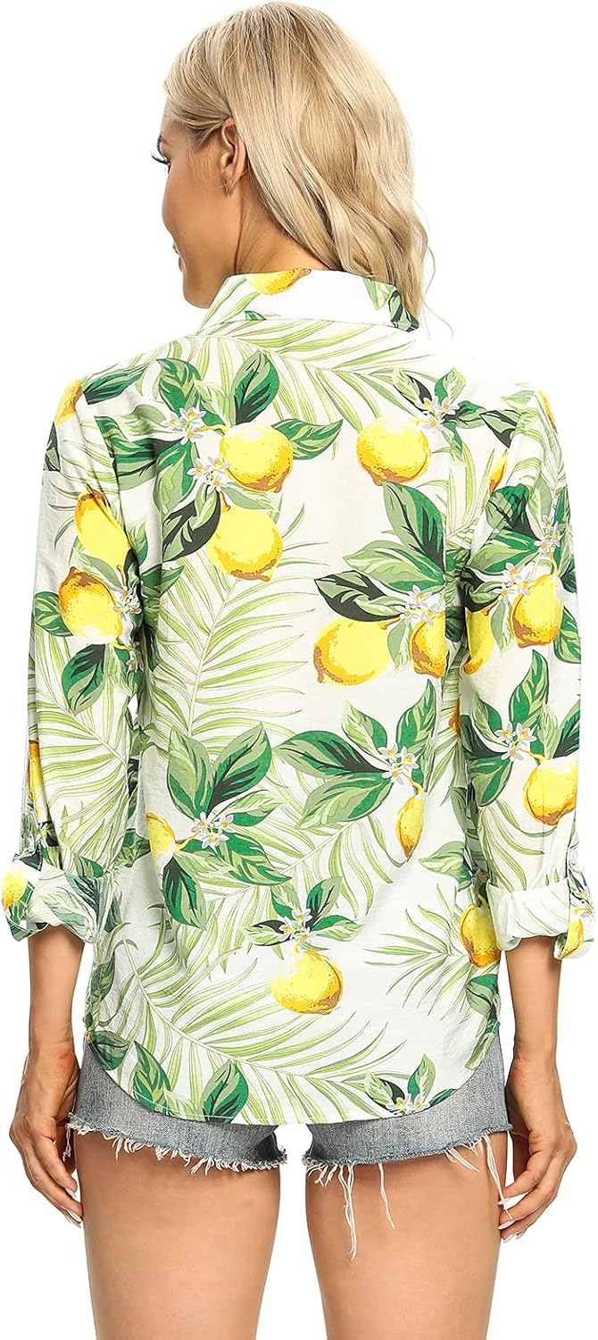 Aeslech Women's Button Down Hawaiian Shirt Lightweight Floral Print Aloha Party Tops