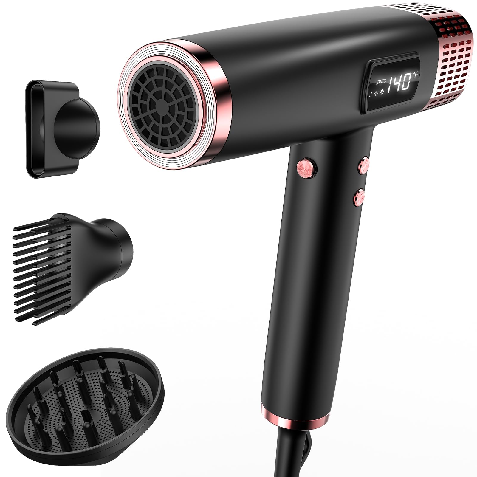 MESCOMB Dual Voltage Hair Dryer with Diffuser - Professional High-Speed Ionic Blow Dryer for Fast Drying and No Heat Damage, Low Noise | Lightweight | Compact, Travel Hair Dryer for Women & Men