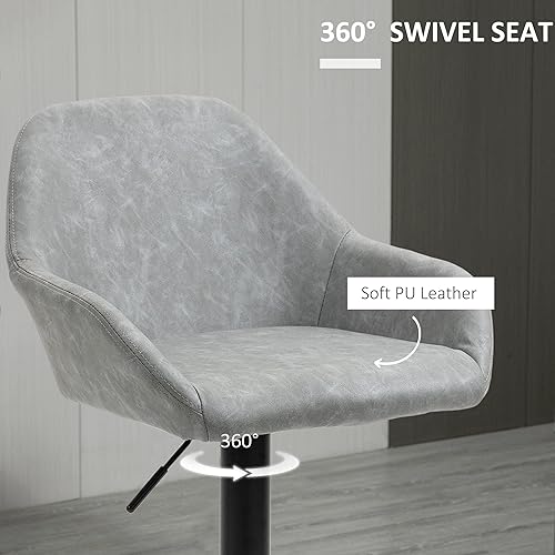 Miniatura 16 de HOMCOM Taburetes de bar ajustables, taburetes de bar giratorios con reposapiés y respaldo, piel sintética y base redonda de acero, para encimera de