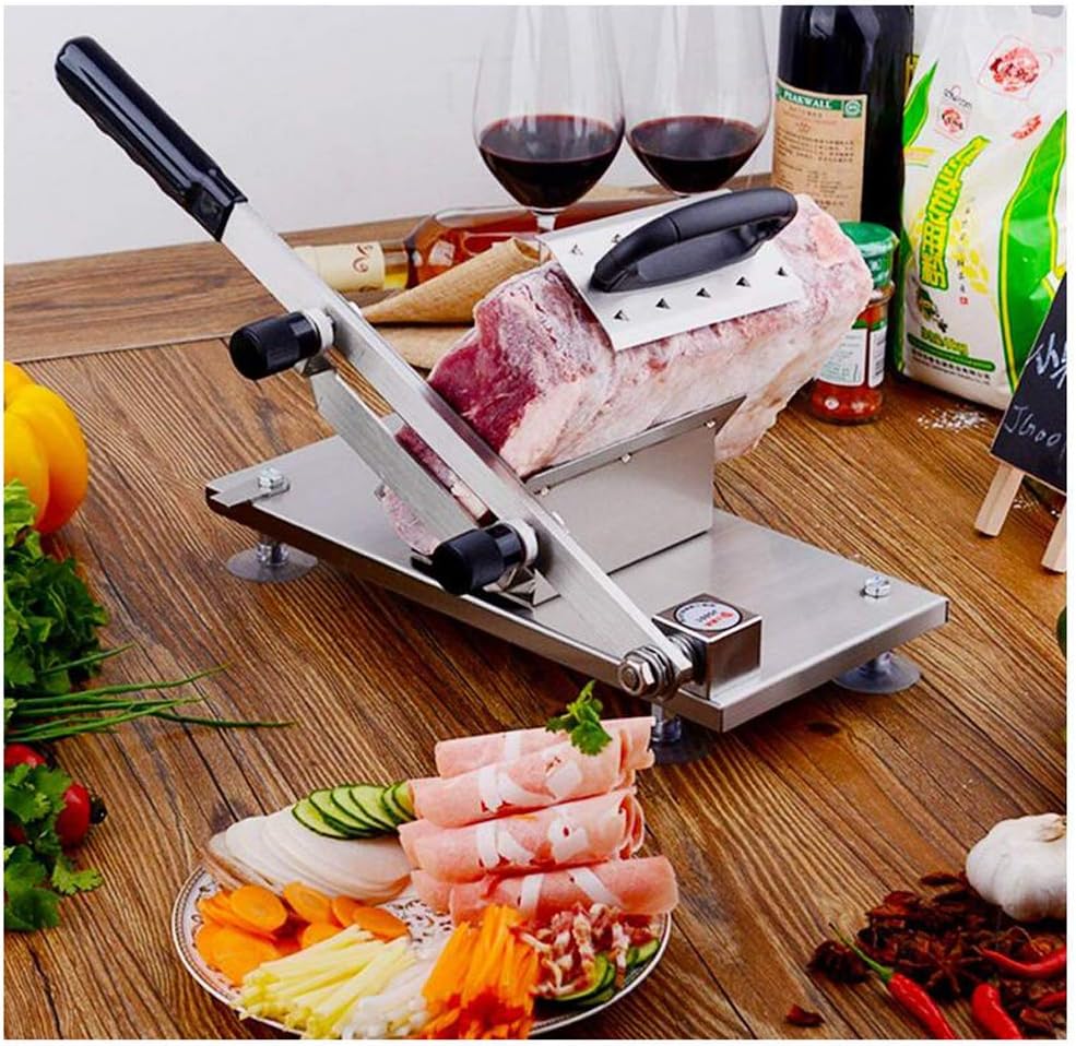 Manual Frozen Meat Slicer Stainless Steel Blade Frozen Beef Mutton Roll Meat Food Slicer Vegetable Sheet Slicing Machine Home Kitchen or Business Use