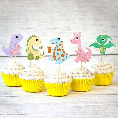 Miniatura 9 de Paquete de 35 adornos para cupcakes de dinosaurio, baby shower, dinosaurio, cupcakes, lindo tema de dinosaurio, bebé, niña, dinosaurio, fiesta de