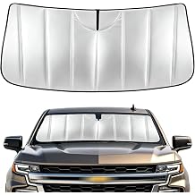 OPP ULITE Silverado Windshield Sun Shade for Chevy Silverado/Suburban/Tahoe/Sierra/Yukon 2019-2024, Foldable Easy to Storage, Interior Cool & Protects Dash Front Window Shades, 3-Layer Silver/Black