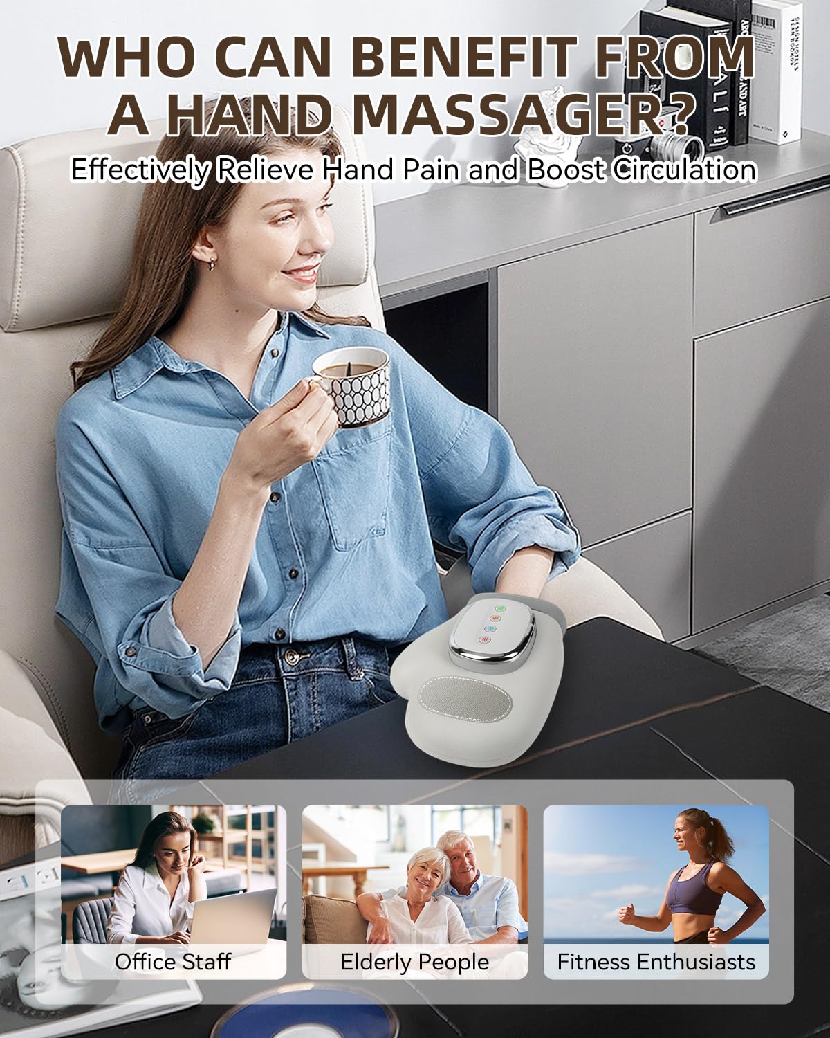 Masajeador de manos con calor y compresión para aliviar la artritis y el túnel carpiano, 3 modos, 4 temperaturas, 5 compresiones, guante de terapia eléctrico inalámbrico, regalo para mujeres/hombres
